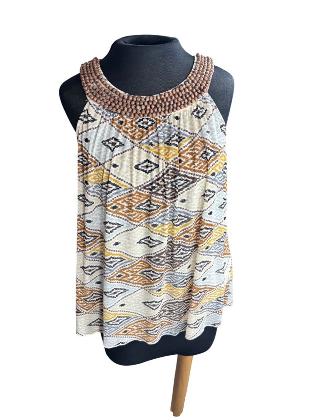 Grace Elements Womens Beaded Collar Tribal Print Sleeveless Blouse S